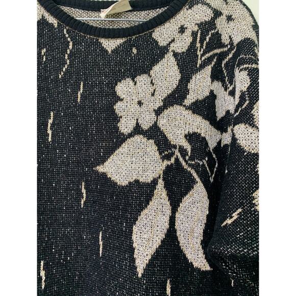 Vintage Excelsior Sweater Top Floral Print Black Gray Gold Accent - Picture 3 of 10